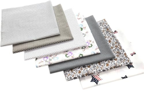 Anevous 7 Stück 25cm x 24cm Baumwollstoff Patchwork Stoffpaket, Baumwolle Stoffe zum Nähen, Quilten Basteln Stoff, DIY Handgefertigte Dekoration Handwerken Bedruckte Muster Baumwolltuch,Grau A