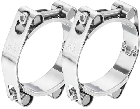sourcing map 2Pcs T-Bolt Hose Clamp, 304 Stainless Steel Intake Soft Hose, Clamp Range 55-65mm for 2.56 Hose ID, T-Clamps for Automotive, Intercooler, Radiator, Silver