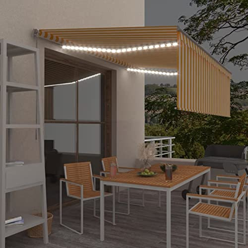 ShGaxin Gelenkarmmarkise Einziehbar mit Volant, Sichtschutz Balkon, Balkon Markise, Seitenmarkise, Klemmmarkise, Sonnenvorhang, Balkonmarkisen, 4x3 m Gelb & Weiß