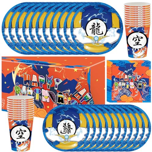 Doyomtoy Lot de 61 pièces de vaisselle de fête de dessin animé avec tasses, serviettes, nappe, pour anniversaire d'enfant, décoration de fête prénatale