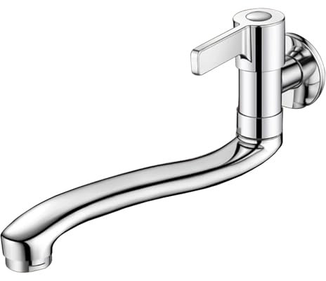 SXWYLZ Schwenkbarer Wasserhahn Küche Wasserhahn Waschküche Wandmontage Kaltwasserhahn Küche Wandmontage aus Messing Waschbecken Wasserhahn,Chromfarbe,25Cm