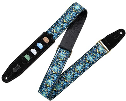 Levy's Leathers Vintage Hootenanny Series Gitarrengurt mit Plektrumhalter | Jacquardgewebe | Breite 5 cm | Farbe Blau | (M8HTVPH-04)