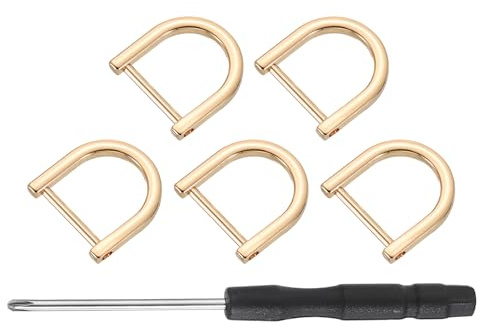 sourcing map 5 Pcs Shackle Screw D Rings U Shape D-Rings Replacement for Purse Keychain Strap Buckle, 0.75x0.79inch, Light Gold