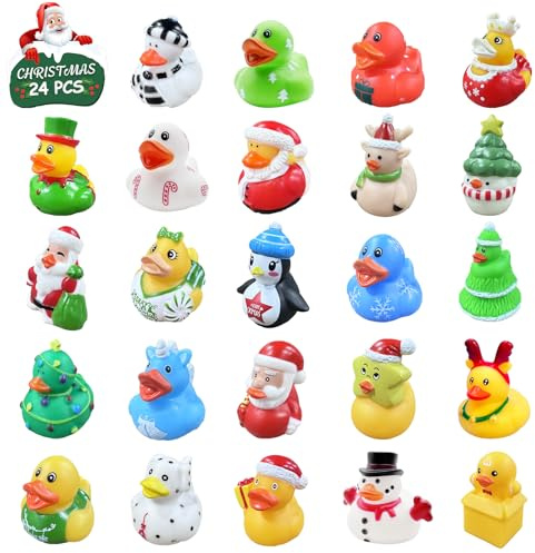 24 PCS Christmas Rubber Ducks,Bath Toys Assorted Duckies for Kids,Christmas Party Favor,Christmas Goodie Bags for Christmas Decoration,Baby Showers,Birthday Gifts(Christmas)