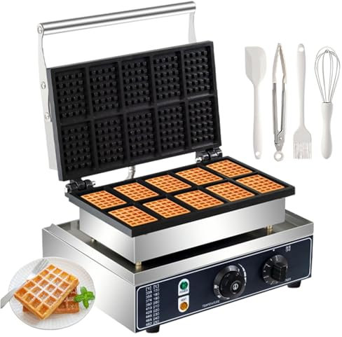 lilishangmao Gaufrier Professionnel 1550 W, Chauffage Double Face, Capacité De 10 Gaufres, Température Réglable De 50 À 300 °C Et Minuterie De 0 À 5 Min, Gaufrier Électrique, Usage Domestique