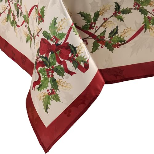 Elrene Home Fashions Villeroy & Boch Winter Bows & Garland Christmas/Holiday Tablecloth, 60x84 Rectangle