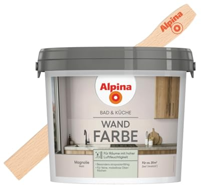 Alpina Bad & Küche Wandfarbe Magnolie matt – inkl. Rührholz – 2,5 Liter
