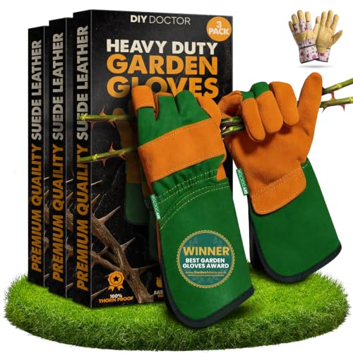 DIY Doctor Leather Gardening Gloves, Unisex Thorn Proof, 3 Pack | Heavy Duty and Warm · Large, One Size Fits All · Suits Men and Women