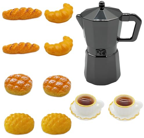 11 Stücke Wichtel Zubehör,Miniatur Frühstück Puppenhaus Zubehör | Wichtelzubehör Miniatur Brot Kaffeekanne und Kaffeetassen,DIY Weihnachten Wichtel küche Backset Weihnachtsbäckerei, Klein