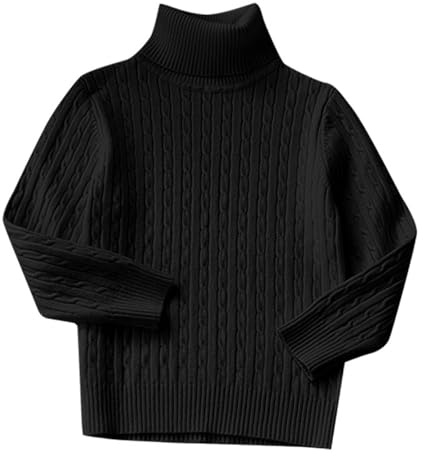 Pull tricoté à col roulé pour fille et garçon - Pull chaud à col roulé - Pull tricoté à manches longues - Pull en tricot torsadé - Pull d'hiver en tricot torsadé, Noir , 3-4 ans