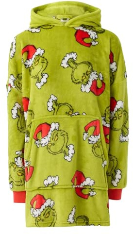 The Grinch Adults Oversized Wearable Blanket | Men & Womens Fleece Fluffy SANTA Hat Embroidered Christmas Hooded Pullover | Seasonal Heavyweight Hoodie Loungewear | Xmas Movie Merchandise Gift
