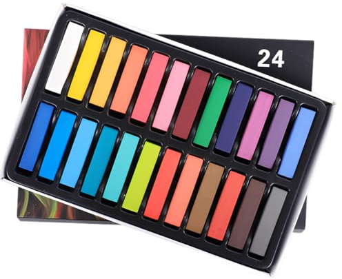 YOFDAL Craie pour cheveux 24 couleurs | Set compact lavable & non toxique | Coloration temporaire cheveux fille, garçon & adulte | Effets pastel, mèches colorées, look festival & maquillage créatif