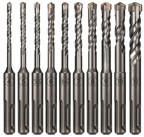 Vearter Ø4-12mm x 110mm SDS Plus Concrete Drill Bit 10PCS, YG8C Carbide Tipped Rotary Hammer Drill Bit, Masonry Drill Bit for Concrete, Brick, Stone, Cement, Masonry