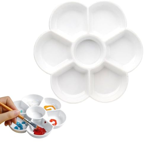 1Pc 7 Well Flower Shaped White Plastic Watercolor Paint Palette Tray, Paint Mixing Palette, Washable Artist Paint Pallet for Artist Watercolour Palette Cups, Drawing Art Supplie
