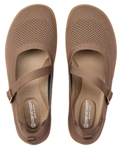 Frank Mully Ballerines Mary Jane confortables en tricot avec bout large et sangles réglables pour femme