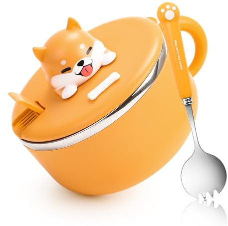 1200 ml Instant Ramen Bowl, Ramen Bowl with Lid, 304 Stainless Steel Pasta Bowls Instant with Lid and Spoon, Portable Microwave Safe Ramen Cooker, for Bento, Lunch and Salads