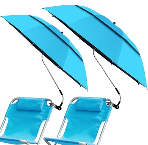 WingFly 2 Pack Beach Chair Umbrella with Clamp, UPF50+ Double Canopy Umbrella with clip, 360°Adjustable Portable Outdoor Wheelchair, Patio, Golf Carts,Camping(Not Include Chair)