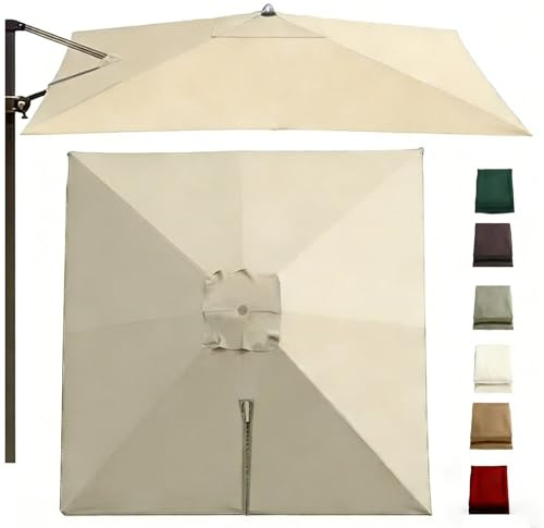 Toile de Rechange pour Parasol Déporté Carré 2,5x2,5 / 3x3 / 3x4m 8 Baleines Imperméable Anti-Décoloration pour Jardin et Piscine(Khaki,3x3m/10x10ft)