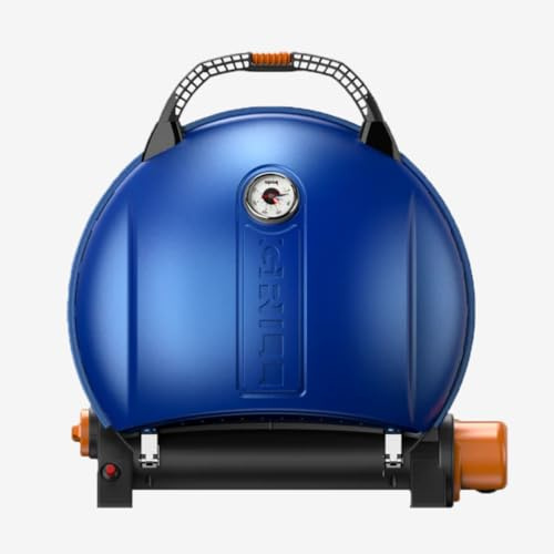 O-Grill 600 Portable Gas BBQ Grill Camping Stove with Cast Iron Grill Plate. Dual Gas Use.10,500 BTU Burner. 1450cm² Cooking Area. Compact Gas Barbecue for Garden, Travel & Camping. (Blue)