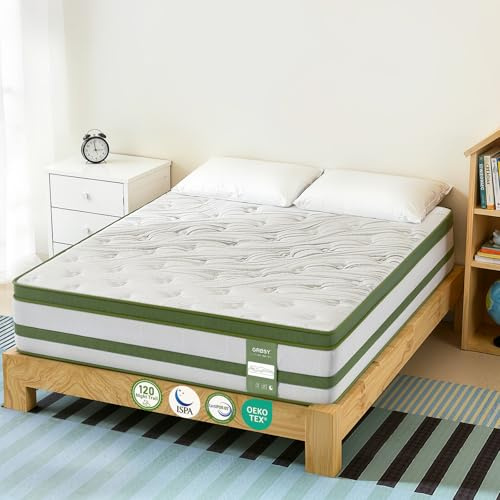 Grbsy Matelas Hybride 140x190 cm, 30.5 cm Mi-Ferme H4 – Latex, Mousse Mémoire & Système de Ressorts Ensachés 7 Zones, Soutien Ergonomique, Indépendance de Couchage, Certifié Oeko-TEX & CertiPUR-US