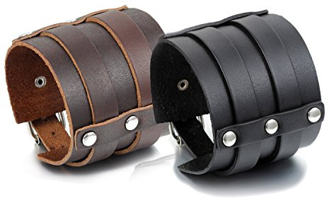 Cupimatch 2 Pcs Pulsera Hombre Muñequeras de Cuero Brazalete Punk Rock Piel Trenzado Ajustable Joyería (Estilo 2)