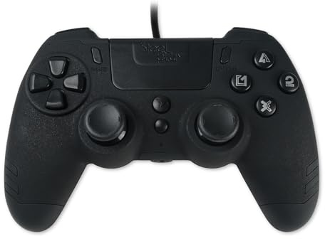 Steelplay, Metaltech, manette filaire pour playstation 4, PS3 et PC, manette gaming filaire avec double système de vibration, Gamepad contrôleur de jeux filaire - Noir Ebène