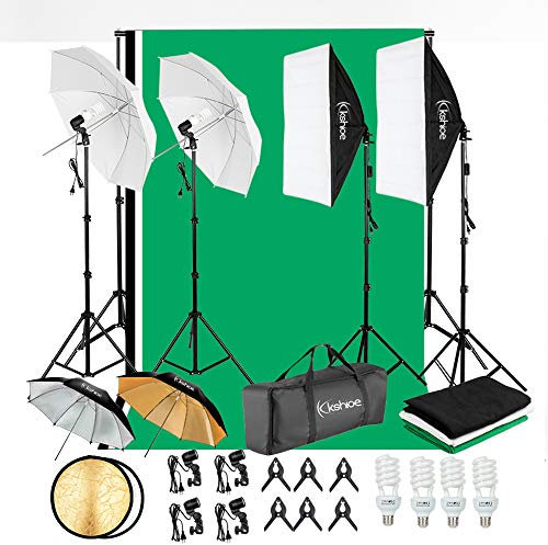 Kshioe 800W 5500K Umbrellas Softbox Continuous Lighting Kit with Backdrop Support System for Photo Studio Product, Portrait and Video Shoot Photography