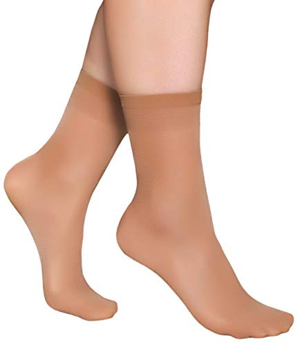 Pioni Women's 5 Pairs Nylon socks for women Ankle High Sheer Socks Tights Hosiery Crew Stocking (Beige)
