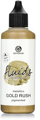 100 ml Fluids Alcohol Ink GOLD RUSH, Alkoholtinte für Fluid Art und Resin, gold | Metallic-Alkoholtinte für schimmernde Akzente in Alcohol Ink Art auf Yupo, Glas, Keramik und Metall