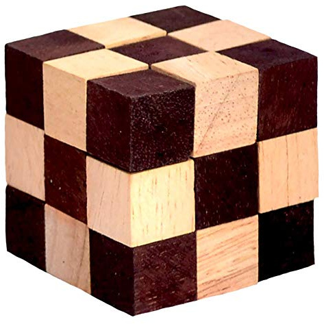 Snake Cube small, Schlangenwürfel Natur klein, Würfelschlange, Knobelholz Puzzle, IQ Puzzle, Cobra Cube, Snake Cube 3x3x3, Brain Teaser, IQ Test, 3D Puzzle, Kinderpuzzle, Holzspielzeug,