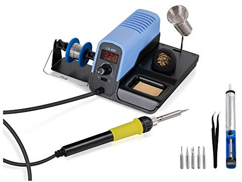 Stagecaptain Lötstation - Lötkolben Set bis 480 °C - extrem kurze Aufheizzeit - Lötzinnhalter - Leistung: 30 W - Entlötpumpe - Feinlötkolben mit Pinzette, 5 Lötspitzen, Lötzinn & Reiniger
