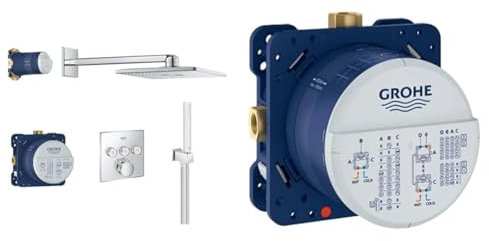 GROHE Grohtherm Smartcontrol | Duschsystem Komplettset, inkl. Unterputz-Thermostat, Rapido SmartBox | chrom & Rapido SmartBox | UP-Rohinstallation - Unterputz-Einbaukörper | 3 Abgänge 1/2 Zoll