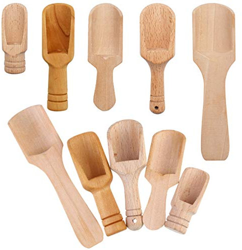 RoadLoo 10 Piezas Cuchara Dosificadora madera, Pala Dosificadora Sal Azúcar Cucharilla Utensilios de Cocina Mini Cucharas Pequeñas Frijoles Arroz