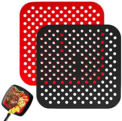 Tapis de friteuse à air, 2 pièces de tapis en silicone réutilisables Air Fryer Liner, anti-adhésifs, grille de friteuse à air carrée (carré, 8,5 pouces)