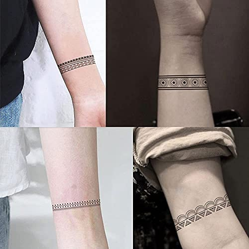 Everjoy 10+ modèles imperméables bras poignet jambe cercle faux autocollants de tatouage temporaire - brassard tribal Boho noir
