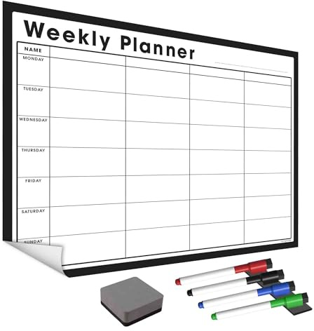 WallTAC A2 Weekly Planner Whiteboard Sticker for Wall | Made in the UK | Easy-to-Remove Dry Wipe Calendar with Reusable Adhesive | Family Meal Planner or to Do List for Home and Office [42 x 60cm]