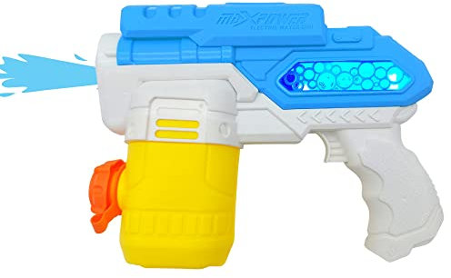 alldoro 63078 Pistola de Agua eléctrica Water Power Aprox. 22 cm, cañón de Agua con luz, Alcance hasta 8 Metros, Pistola de Agua para Playa, jardín y Ocio, para niños a Partir de 3 años, Azul