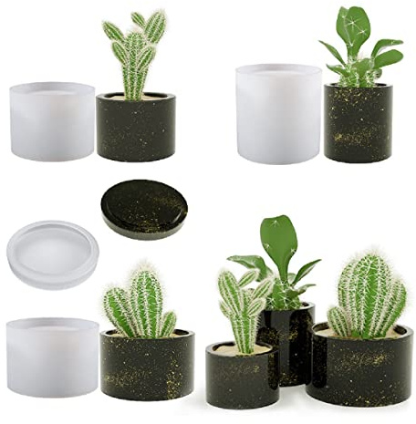 Yalulu 4 Pcs DIY Resin Plant Mold, Round Plant Pots Resin Moulds Planter Vase Silicone Mold Storage Box Jewellery Mould for DIY Gardening Pots Craft Home Decoration