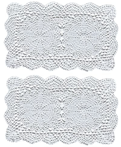 Phantomon Lace Doilies Handmade Crochet Placemats Cotton Doilies Cloth Lace, Pack of 2, Rectangular Shape Table Runner, 10 x 17 inch (White)