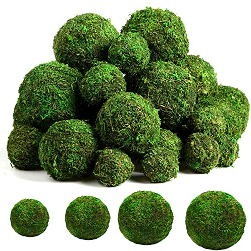 Yunsailing 36 Stück Moos Dekokugel Natur Grün Handgemachte Mooskugel Kugeln Vase Füllstoffe für Weihnachten Garten Haus Hochzeit Party Dekoration, 4 Größen