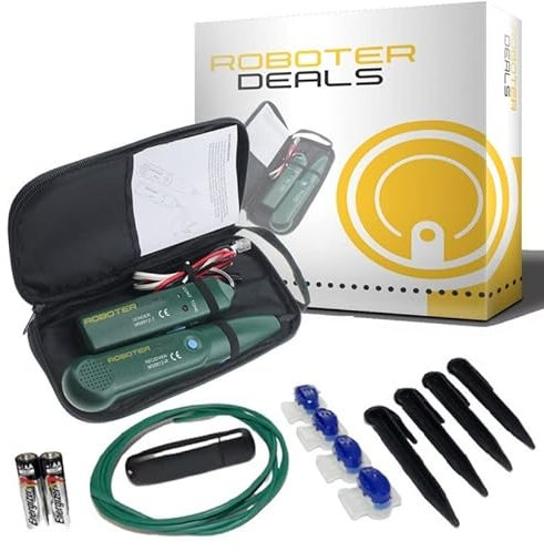 Roboter Deals Kabelbruch-Detektor, Suchgerät, Schleifenfehler für alle Rasenmähroboter inkl. Reparatur-Set mit Draht, Kabelverbinder u. Rasennägel