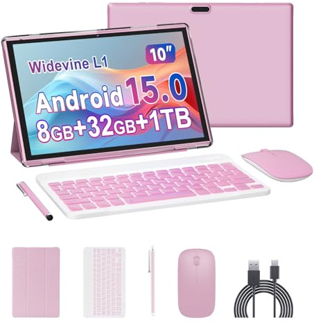 ATOZEE Tablet 2 in 1 Android 15 Tablets with Keyboard 10 inch Tabletas, Include Mouse Stylus Case, 6000mAh 8GB RAM 32GB ROM 1024GB Expandable Tableta, 2MP+8MP Dual Camera, WiFi-6 Bluetooth Tablet PC.