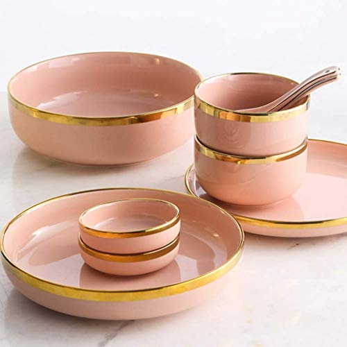 9 piezas para 2 personas Pink Phnom Penh Juego de cena de porcelana Plato de cerámica Tazón Vajilla Juego de combinación