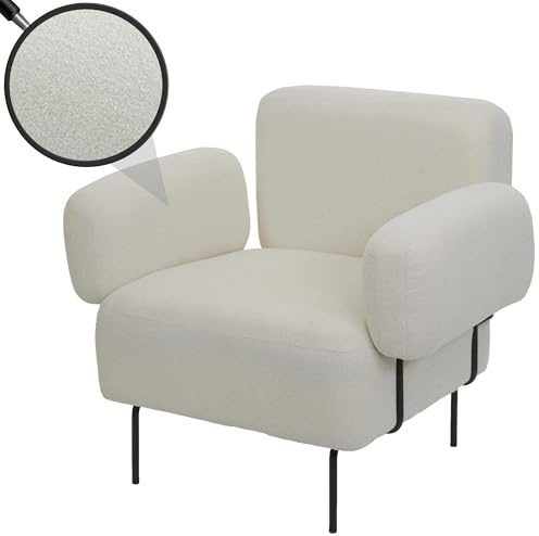 Lounge-Sessel HWC-L83, Cocktailsessel Polstersessel Sessel, Bouclé Stoff/Textil Metall - Creme