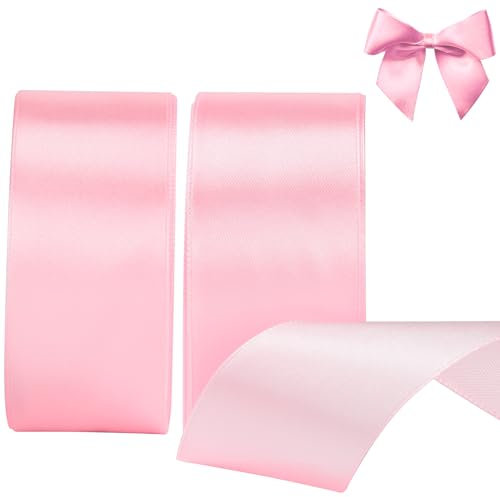 AWCIGG Satinband Rosa 40mm, 44 Meters Dekoration Geschenkband Breit Schleifenband Stoffband Pink Ribbon für Geschenkverpackungen, Floristen, Nähen, Hochzeit, Valentinstag, Weihnachten (22M/Rolle)