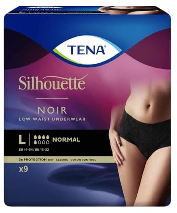 TENA Silhouette Plus Inkontinenzunterhose mit niedriger Taille, Schwarz, Größe L, 6 Packungen mit 10 Stück