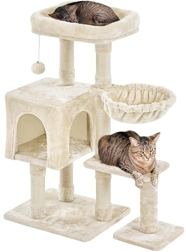 Yaheetech Arbre à Chat Hauteur 96cm Arbre à Grimper Griffoir avec Plate-Forme Centre d'activités et Boule en Peluche Beige