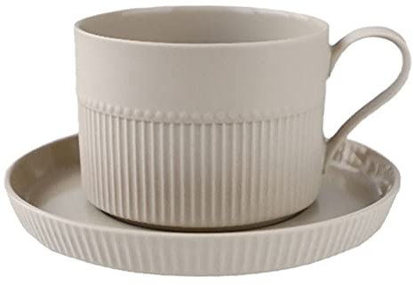 Tazza da caffè in Ceramica Tazzine da caffè in Ceramica Eleganti Strisce Verticali Tazze da tè e caffè con Manico e Tazze da tè Moderne (Beige)