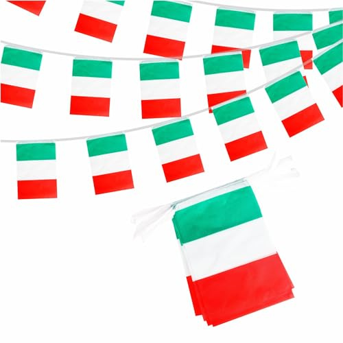 Italien Wimpelkette 10m 30 Flaggen, Italienische Fahnenkette Dekoration für Fußball WM 2026 Nationalfeiertag Olympia Bar Garten Straße Umzug Party Deko Girlande Banner Fanartikel Public