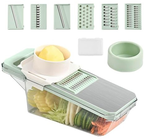 Trancheuse à mandoline, hachoir à aliments, outil multifonction 6 en 1 avec conteneur, hachoir à légumes , trancheuse en dés, râpe, fermie